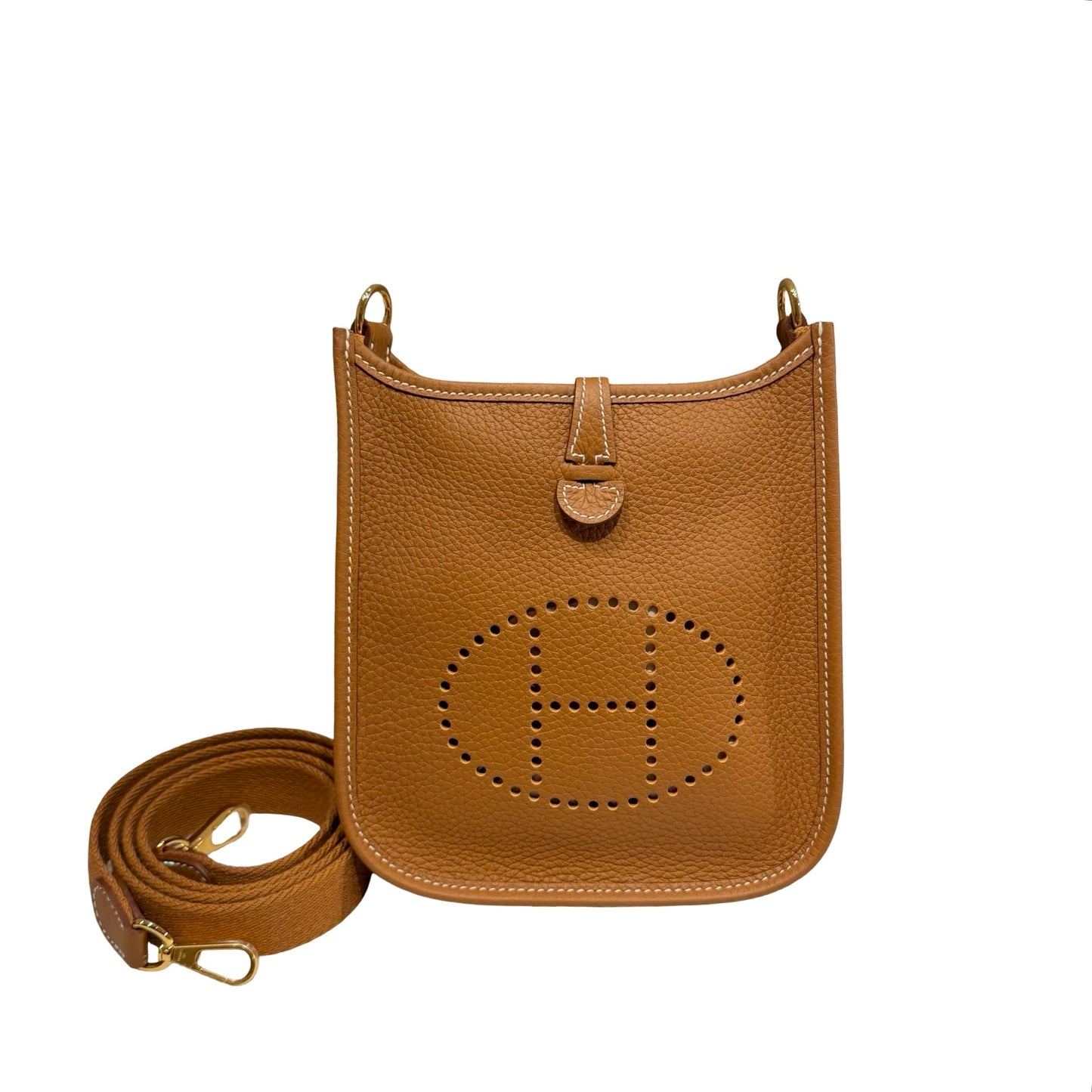 New HERMÈS TC MINI EVELYNE Cross Body Bag Gold GHW