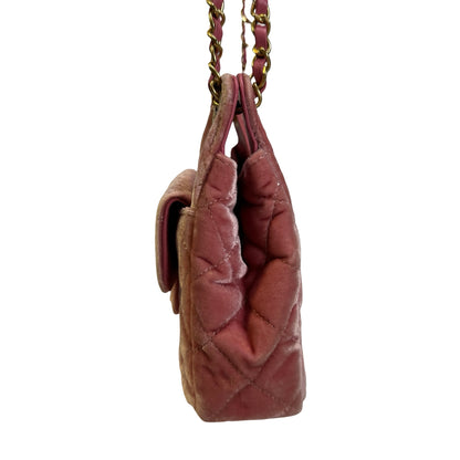 Used CHANEL Quilted Velvet Small Hobo Bag Hobo Bag Pink GHW