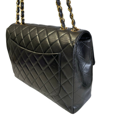 Used CHANEL Quilted Lambskin Vintage Classic Flap Chain Shoulder Bag Black Gold