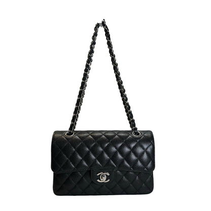 Used CHANEL Quilted Caviar Classic Flap 23 Chain Shoulder Bag Black Silver