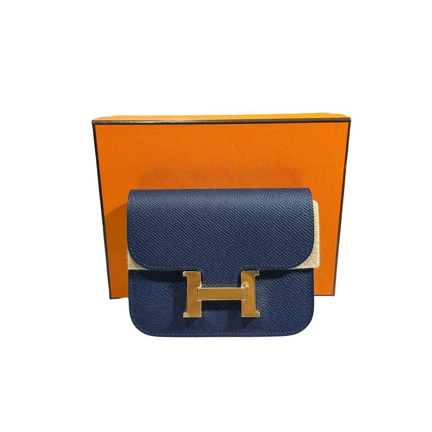 Used HERMÈS Leather Used Hermès Leather Constance Slim Wallet Wallet Navy Blue GHW