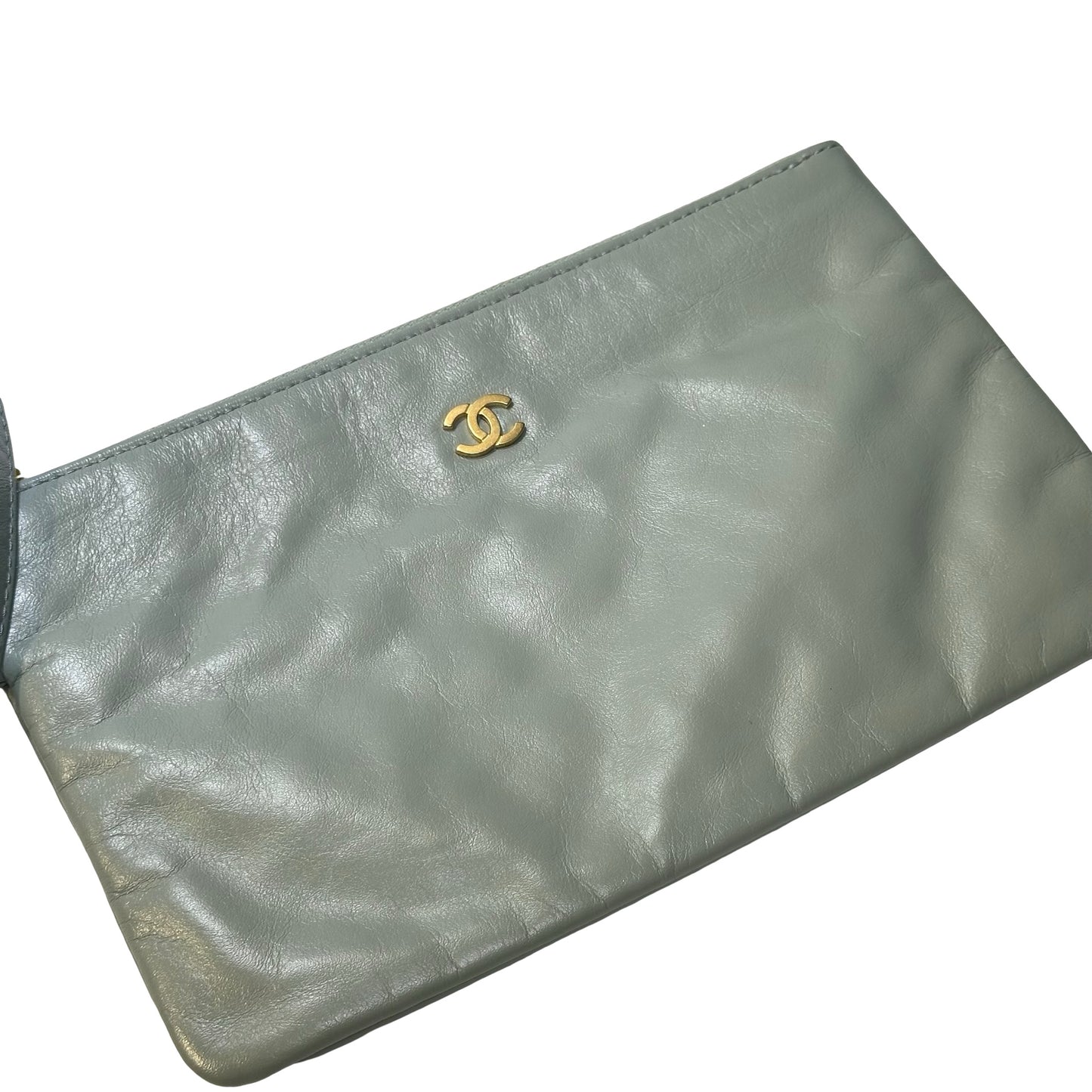 Used CHANEL Calfskin Leather 22 Medium Shoulder Bag Grey GHW
