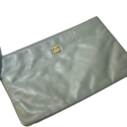 Used CHANEL Calfskin Leather 22 Medium Shoulder Bag Grey GHW