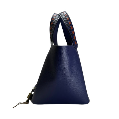 Used HERMES Epsom Picotin Bucket Bag Blue Brown Black