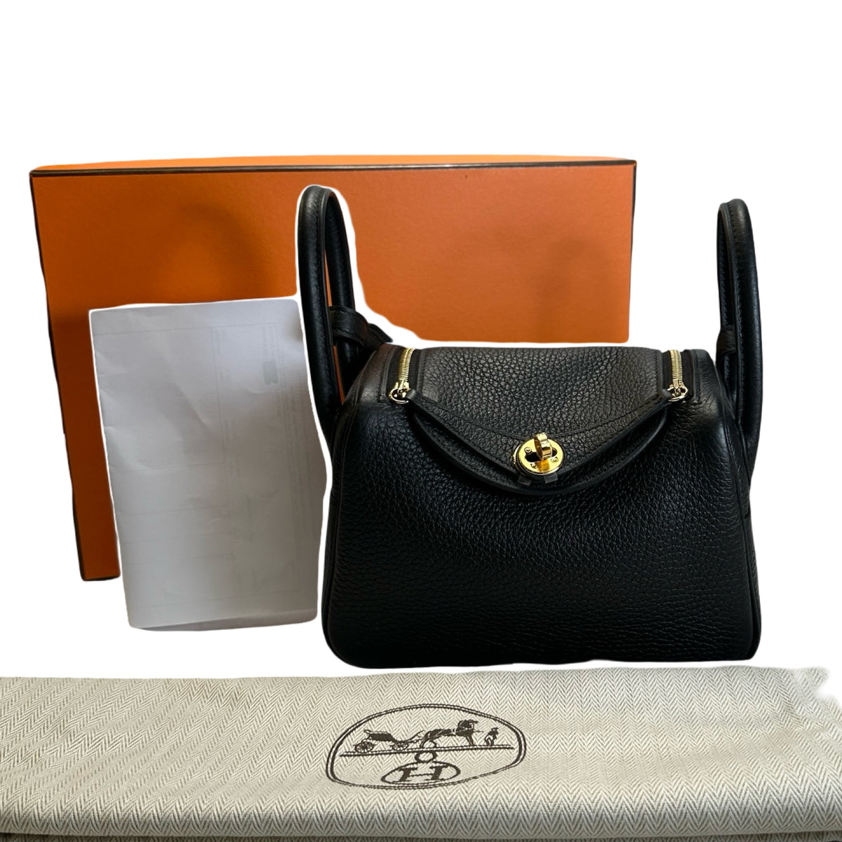 Brand New HERMES Leather Mini Lindy Handbag Black GHW