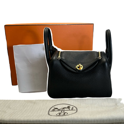 Brand New HERMES Leather Mini Lindy Handbag Black GHW
