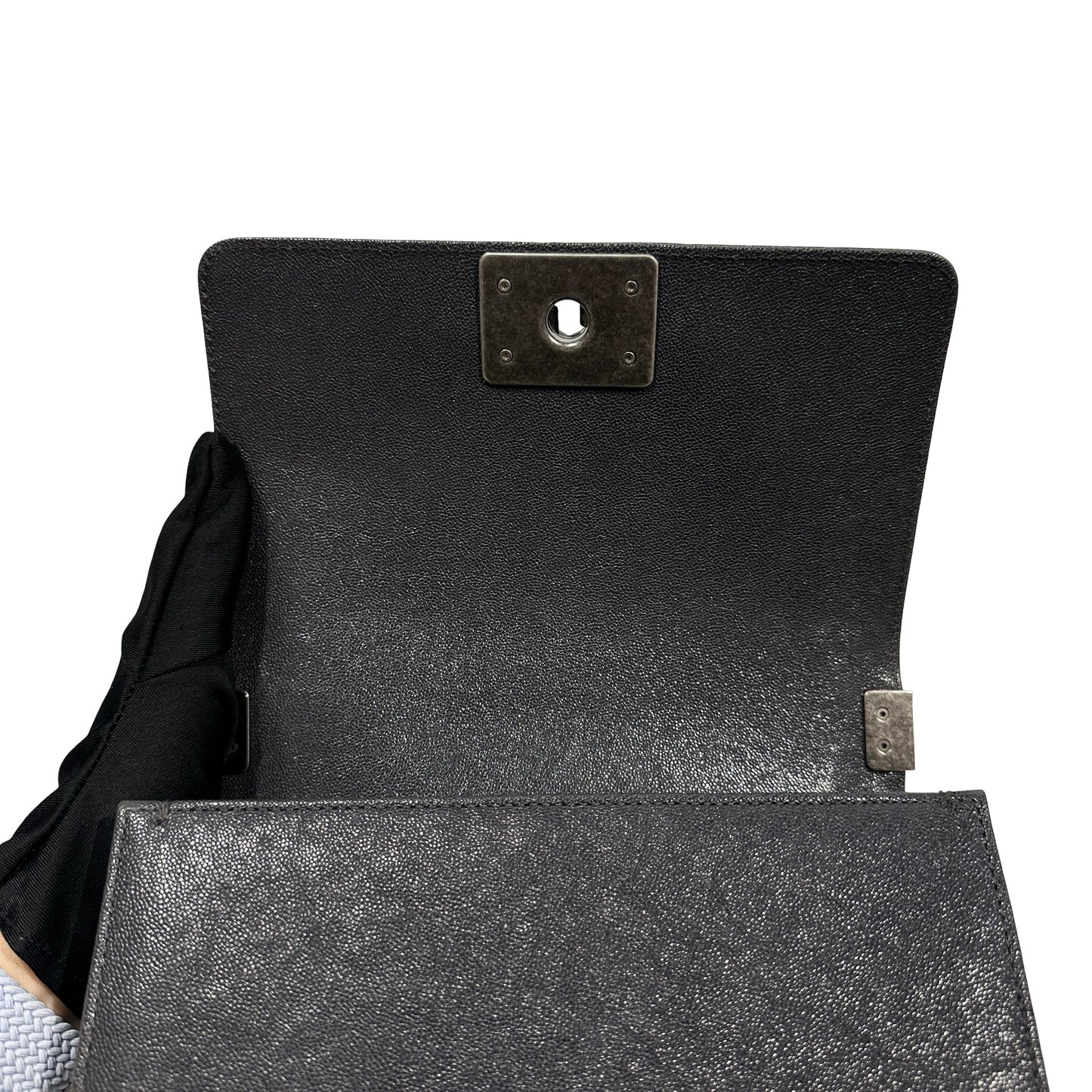 Used Chanel Calfskin Leather Boy 20cm Shoulder Bag PHW Grey
