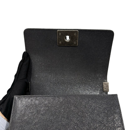 Used Chanel Calfskin Leather Boy 20cm Shoulder Bag PHW Grey