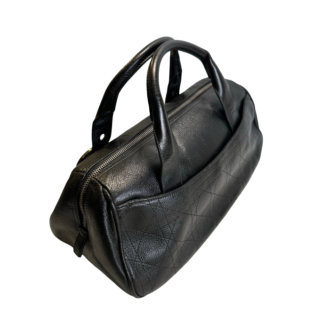 Used DIOR Cannage Leather Cannage Handbag Handbag Black Silver