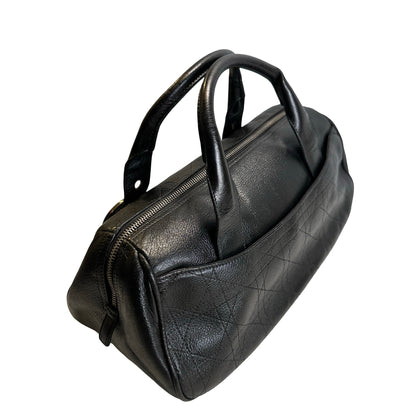 Used DIOR Cannage Leather Cannage Handbag Handbag Black Silver