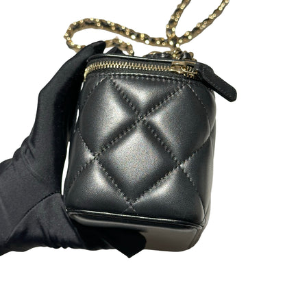 Used CHANEL Lambskin Leather Vanity Case Cross Body Bag Black GHW