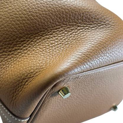 Used HERMES Clemence Leather Picotin Bucket Bag Gold