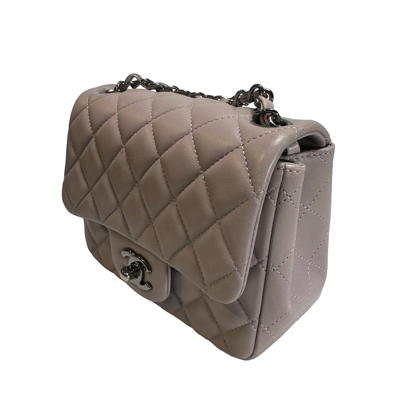 Used CHANEL Lambskin Classic Flap Bag Cross body bag Grey PHW