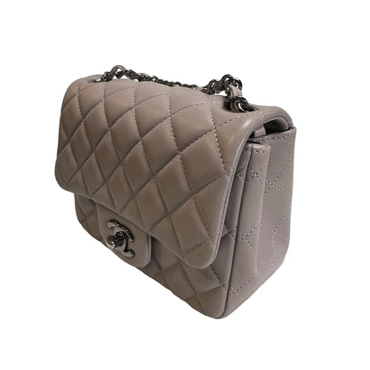 Used CHANEL Lambskin Classic Flap Bag Cross body bag Grey PHW