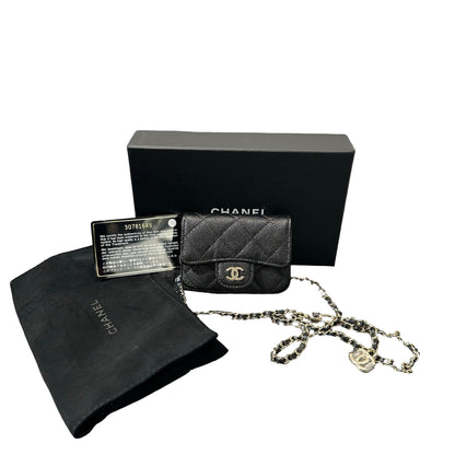 Used CHANEL Calfskin Leather Mini Bag Black PHW