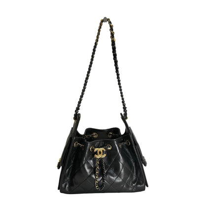 Used CHANEL Quilted Leather Chanel 25 Mini Handbag Black Gold