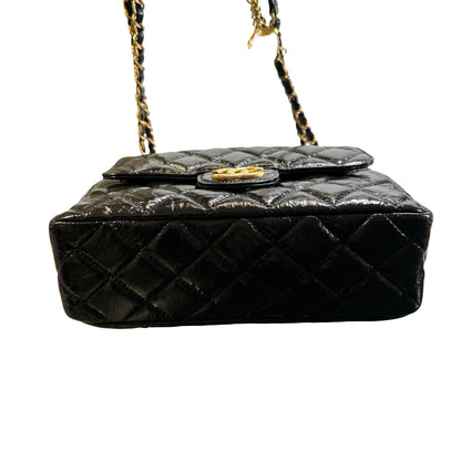 Used CHANEL Quilted Patent Leather Hobo Hobo Bag Black Gold Hardware