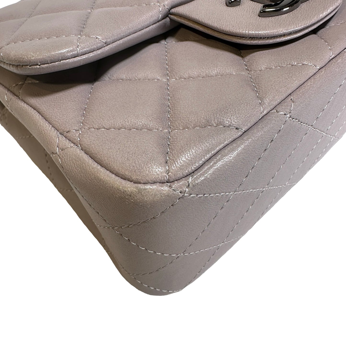 Used CHANEL Lambskin Classic Flap Bag Cross body bag Grey PHW