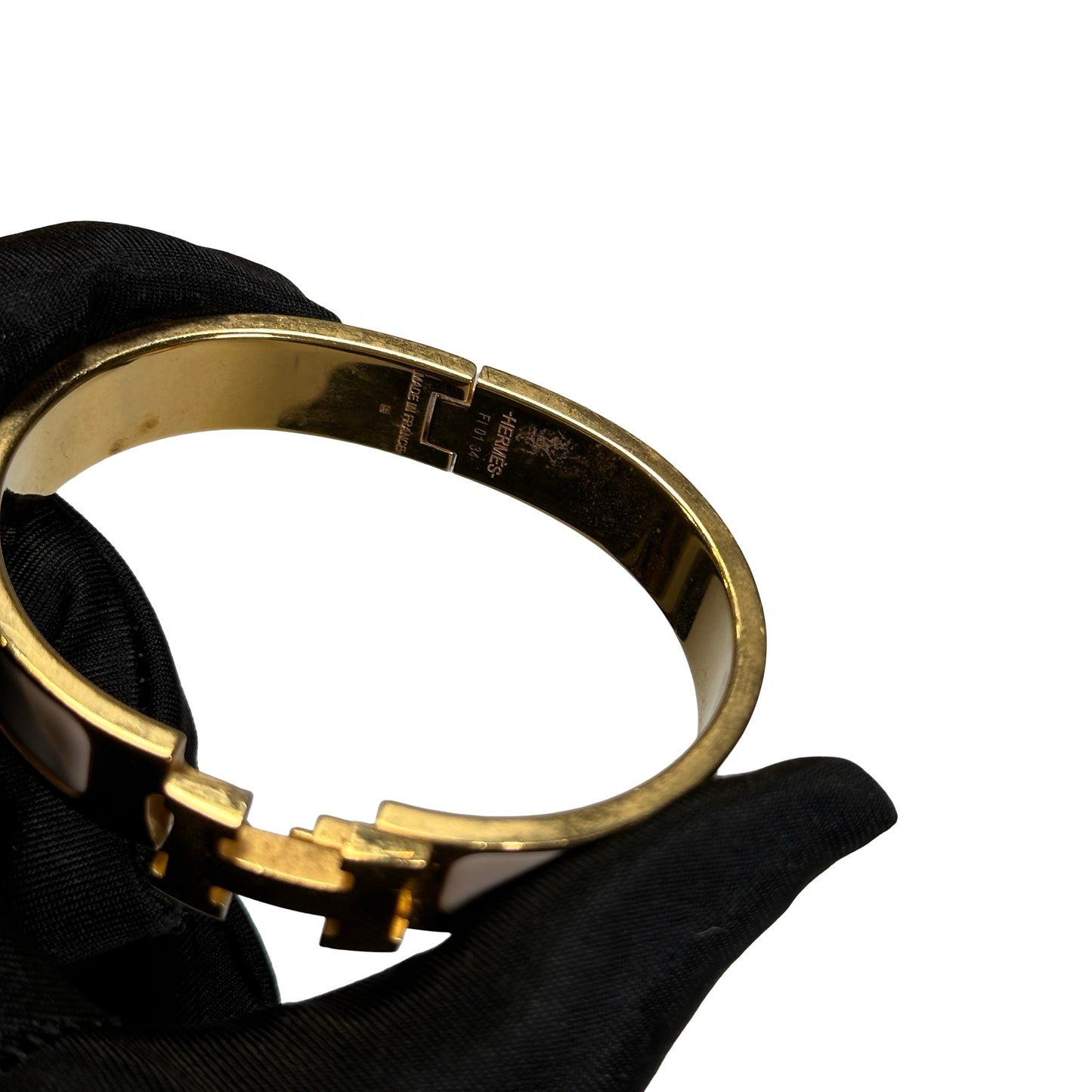 Used HERMES Enamel Gold Plated Clic H BANGLE Beige GHW