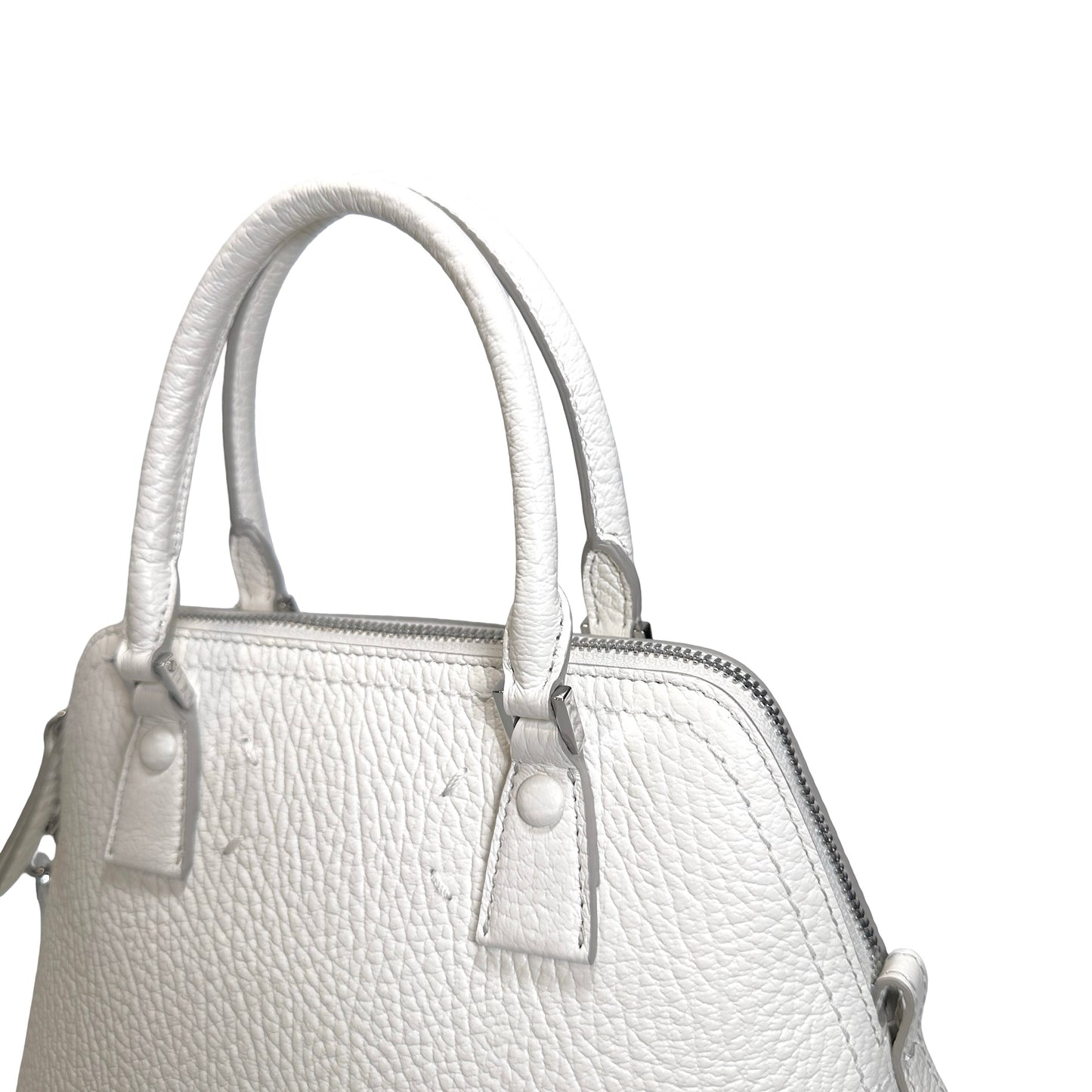 Used MAISON MARGIELA Textured Leather 5AC Classique Mini Bag Handbag White PHW