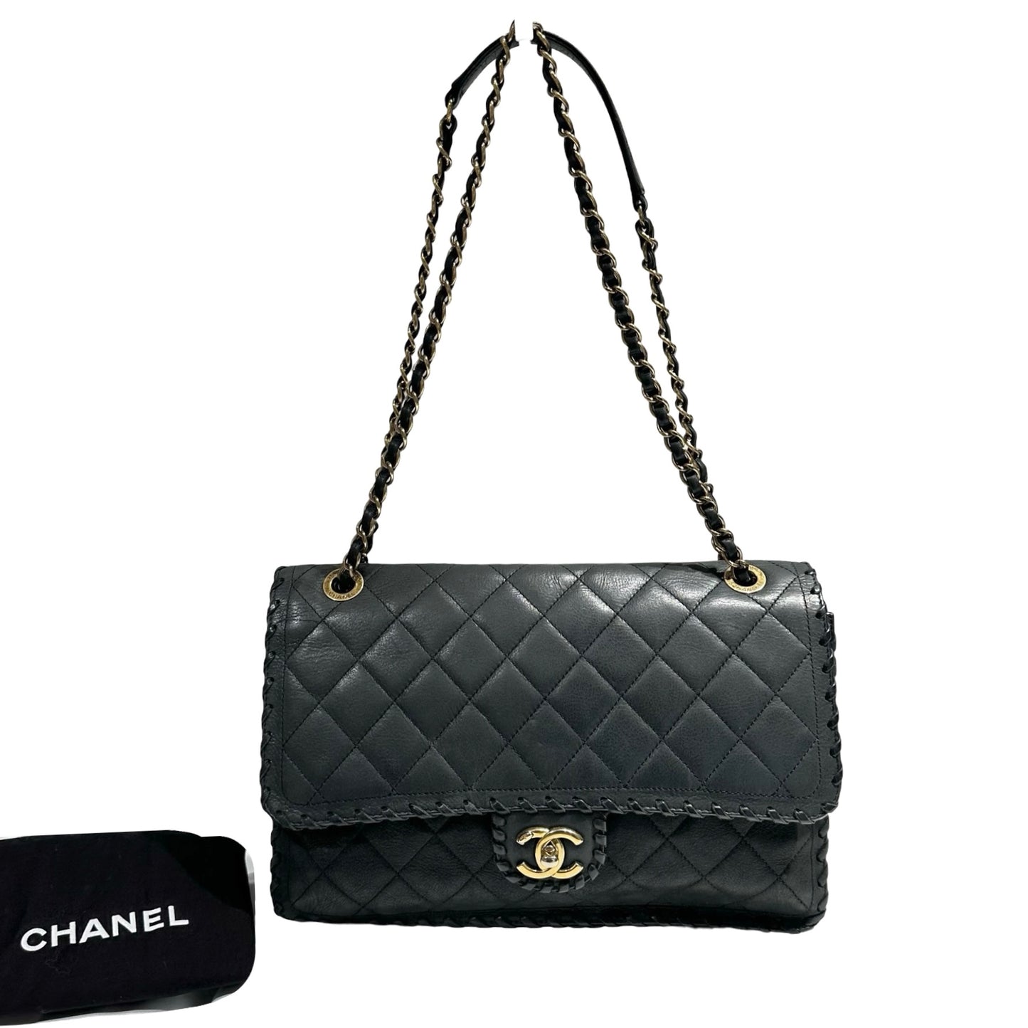 CHANEL DARK GREEN GHW HAPPY STITCH FLAP BAG [3000274]