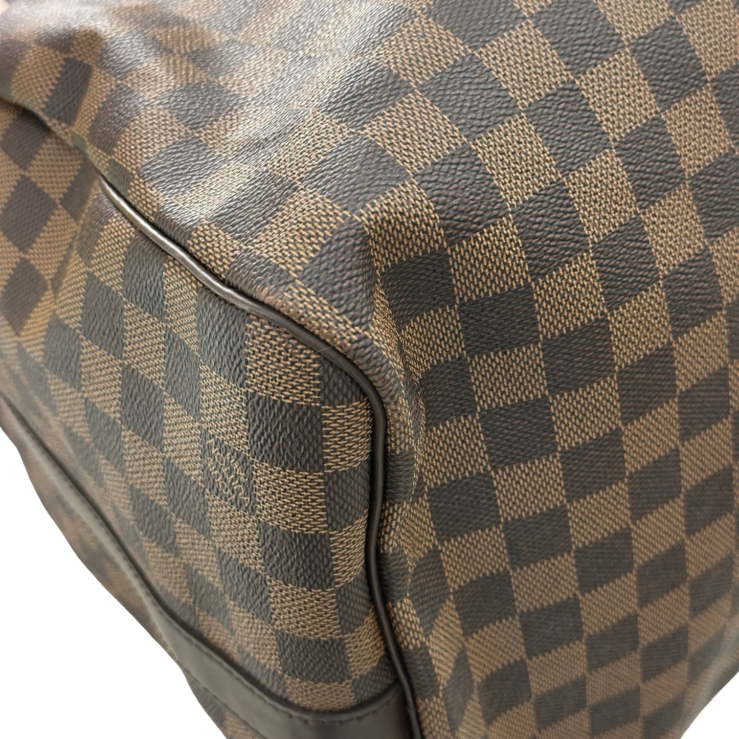 Used LOUIS VUITTON Damier Ebene Canvas KEEPALL Duffel Bag Brown GHW