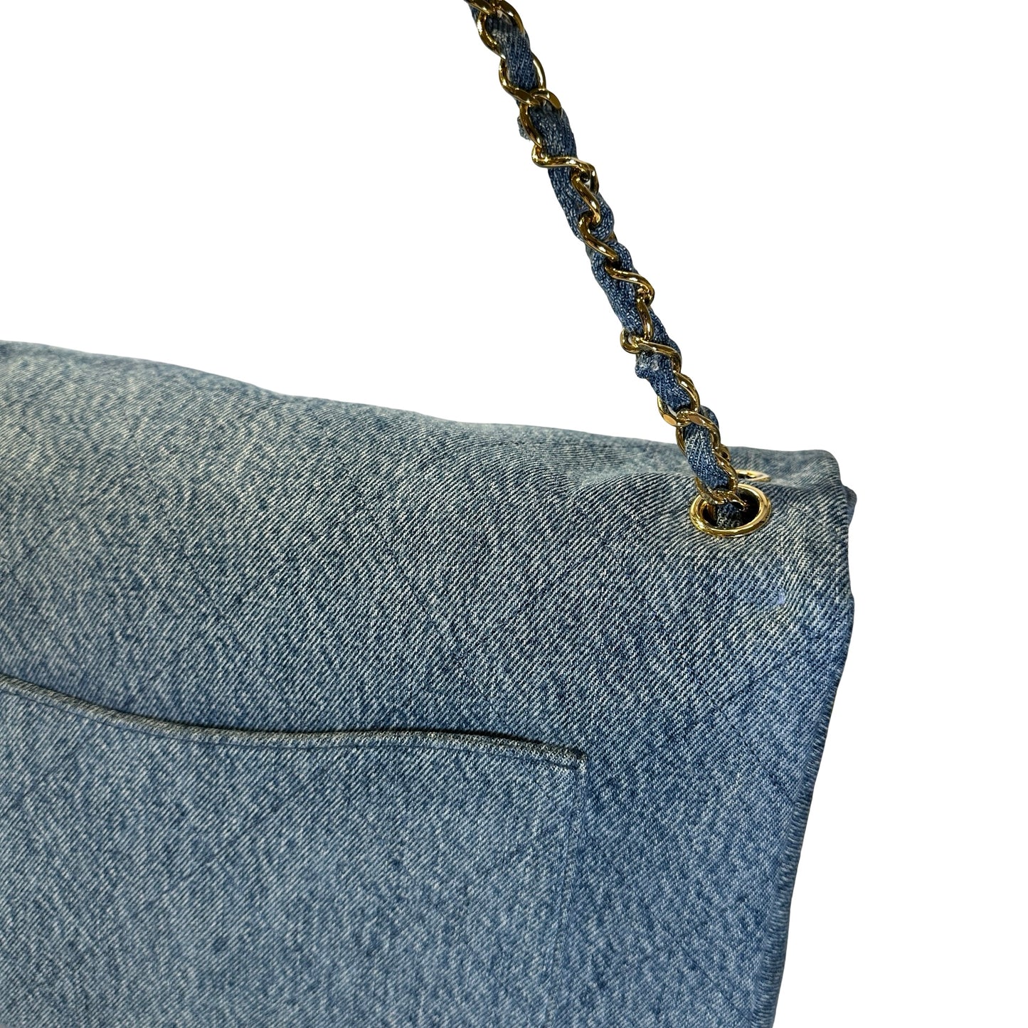 Used CHANEL Denim Classic Flap Chain Shoulder Bag Blue GHW