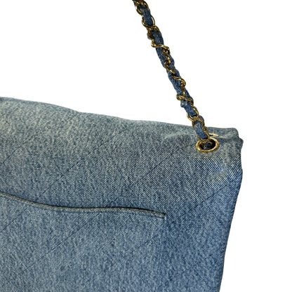 Used CHANEL Denim Classic Flap Chain Shoulder Bag Blue GHW