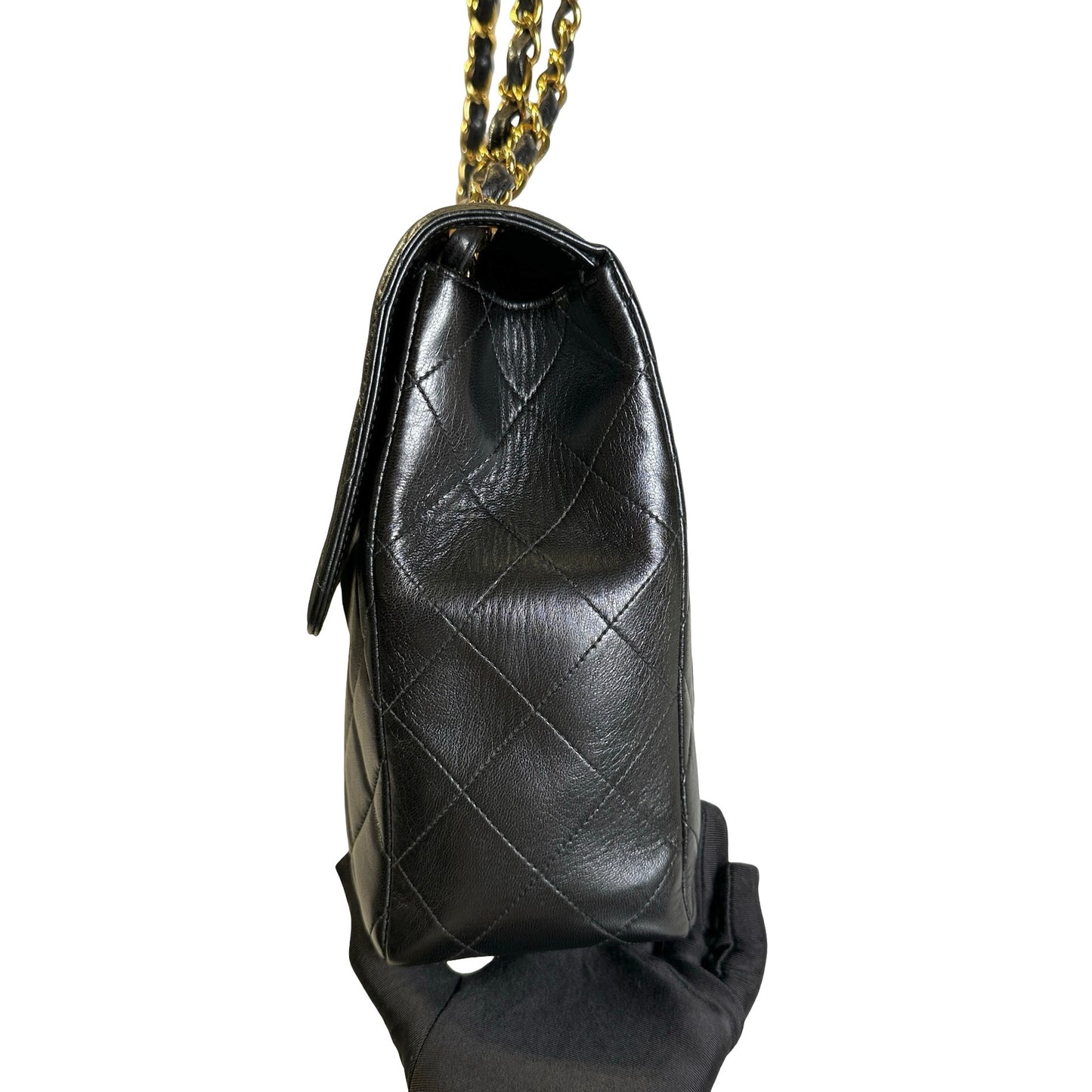 Used CHANEL Quilted Lambskin Vintage Classic Flap Chain Shoulder Bag Black Gold
