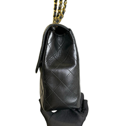 Used CHANEL Quilted Lambskin Vintage Classic Flap Chain Shoulder Bag Black Gold