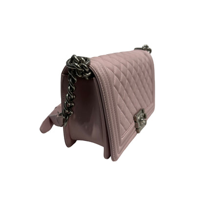 Used CHANEL Quilted Lambskin Boy Chanel Shoulder Bag Light Pink PHW