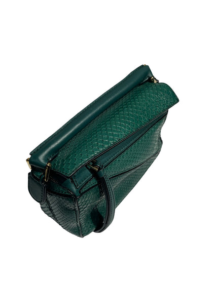 Used LOEWE Python Leather Puzzle Mini Crossbody Bag Green