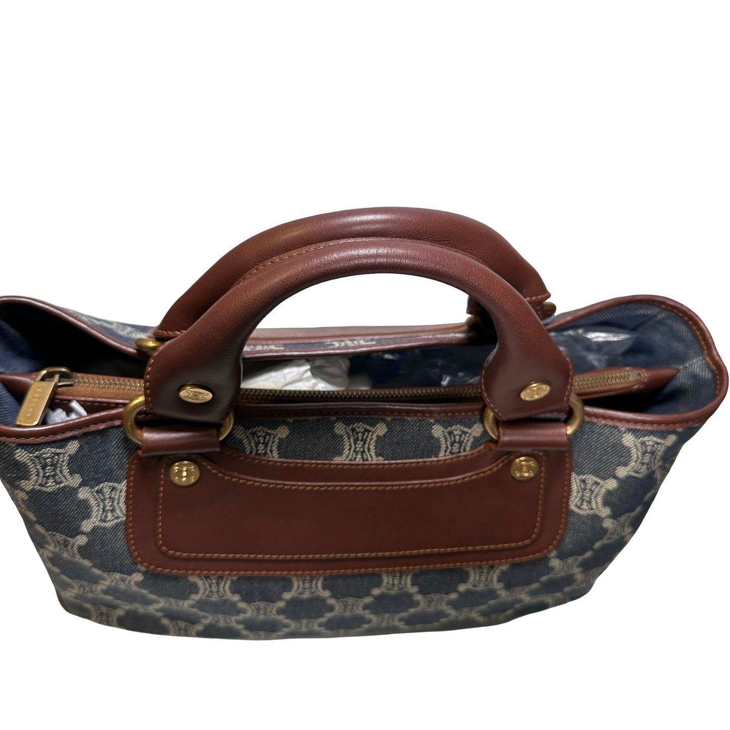 Used CELINE Canvas Vintage Handbag Blue Brown