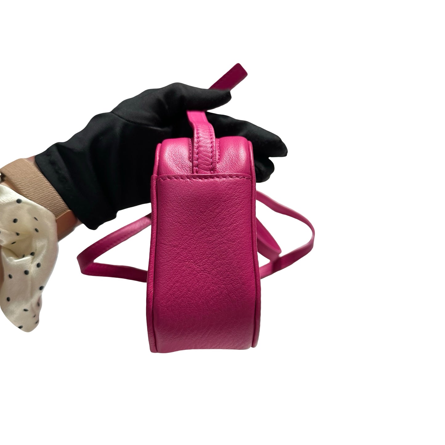 Used BALENCIAGA Leather Logo Print Everyday Camera Bag Camera Bag Pink Black