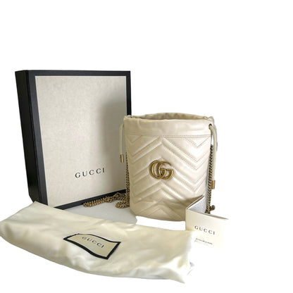 Used GUCCI Matelassé chevron leather GG Marmont Matelassé Mini Bag Crossbody Bag White Antique gold-toned hardware
