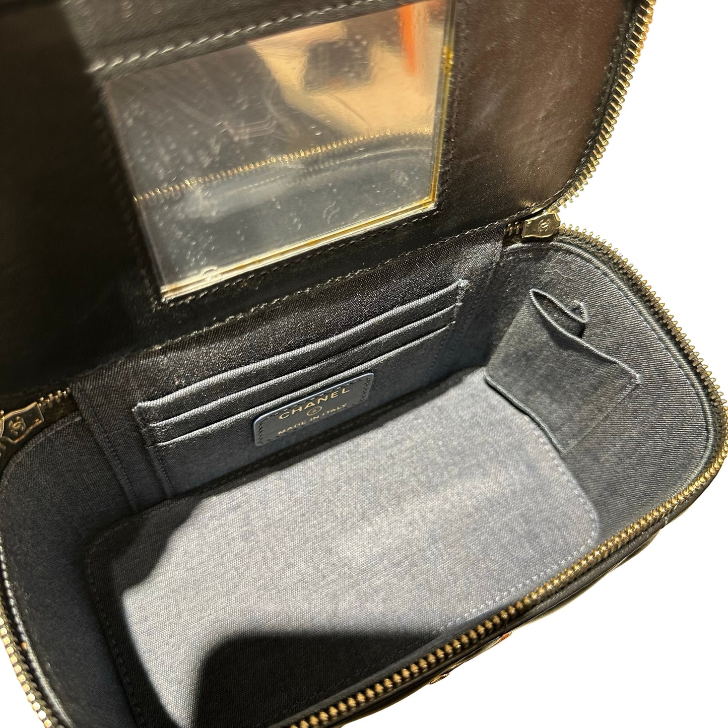 Used CHANEL Lambskin Leather Vanity Case Cross Body Bag Black GHW