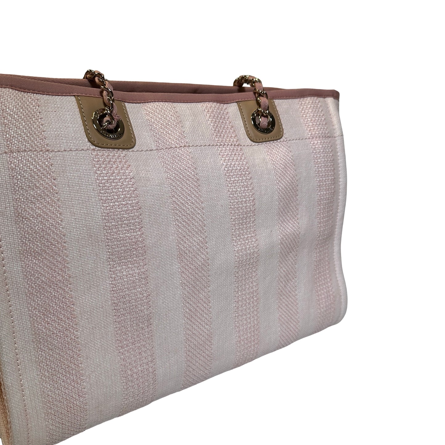 Used CHANEL Canvas Deauville Tote Shoulder Bag Pink GHW