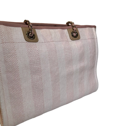 Used CHANEL Canvas Deauville Tote Shoulder Bag Pink GHW