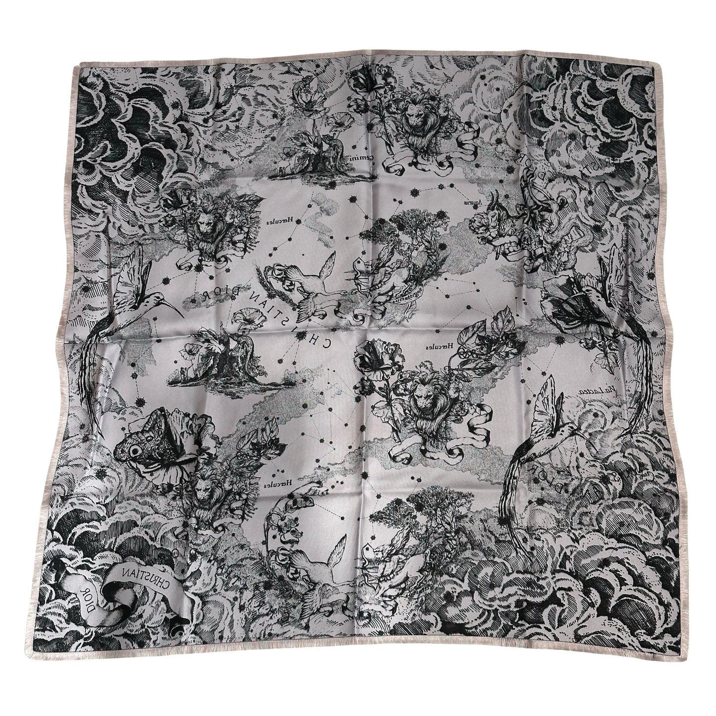 Used DIOR Toile de Jouy Toile de Jouy Scarf White Blue
