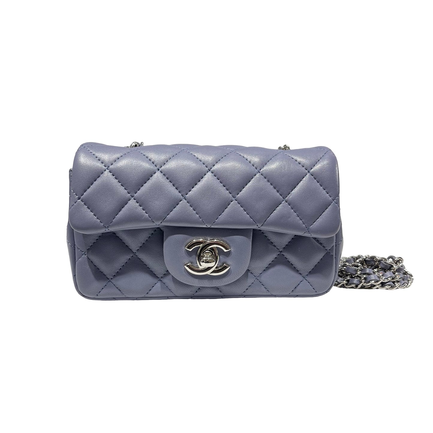 Used CHANEL Lambskin Leather Mini flap 17cm Cross Body Bag PHW Purple