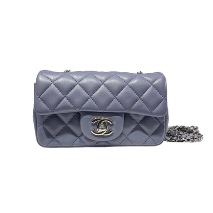 Used CHANEL Lambskin Leather Mini flap 17cm Cross Body Bag PHW Purple