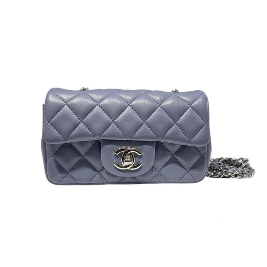 Used CHANEL Lambskin Leather Mini flap 17cm Cross Body Bag PHW Purple