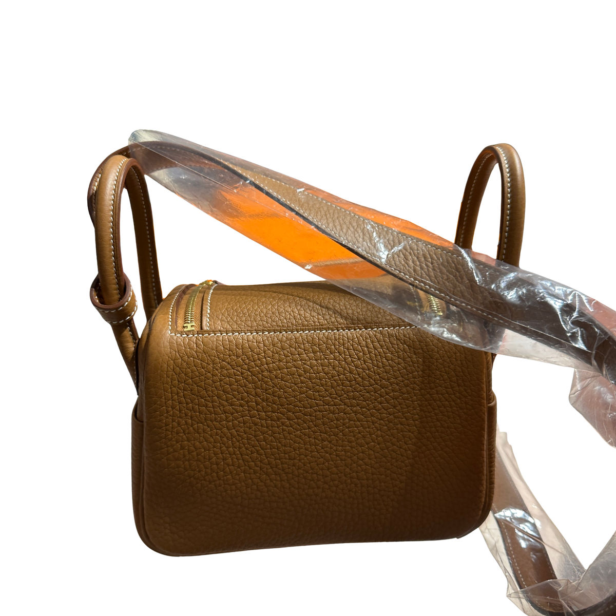Brand New HERMES Taurillon Clemence Lindy Mini II Shoulder Bag Gold