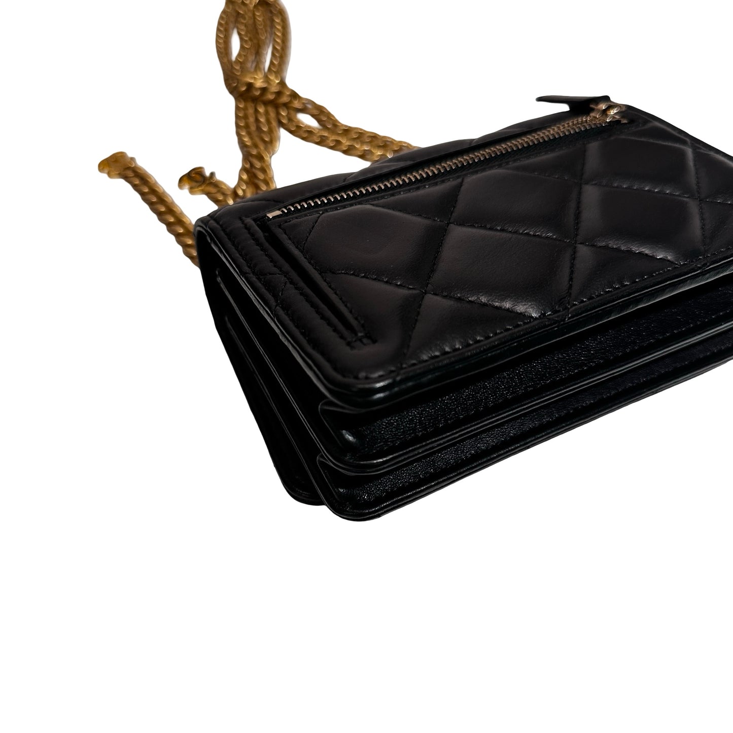 Used CHANEL Lambskin Leather Pending Clutch with Chain Shoulder Bag Black GHW