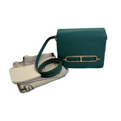 Used HERMES Clemence Mini Roulis Crossbody Bag Green Gold