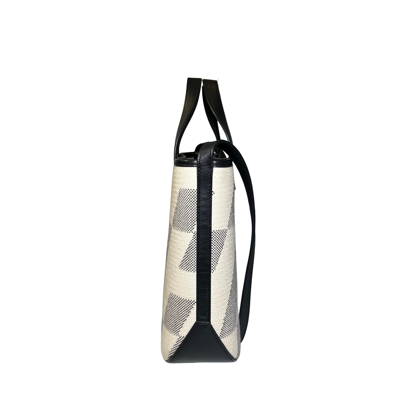 Used HERMÈS Canvas Cabas H En Biais 27 Cross Body Bag Black White