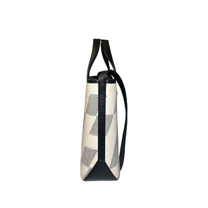 Used HERMÈS Canvas Cabas H En Biais 27 Cross Body Bag Black White