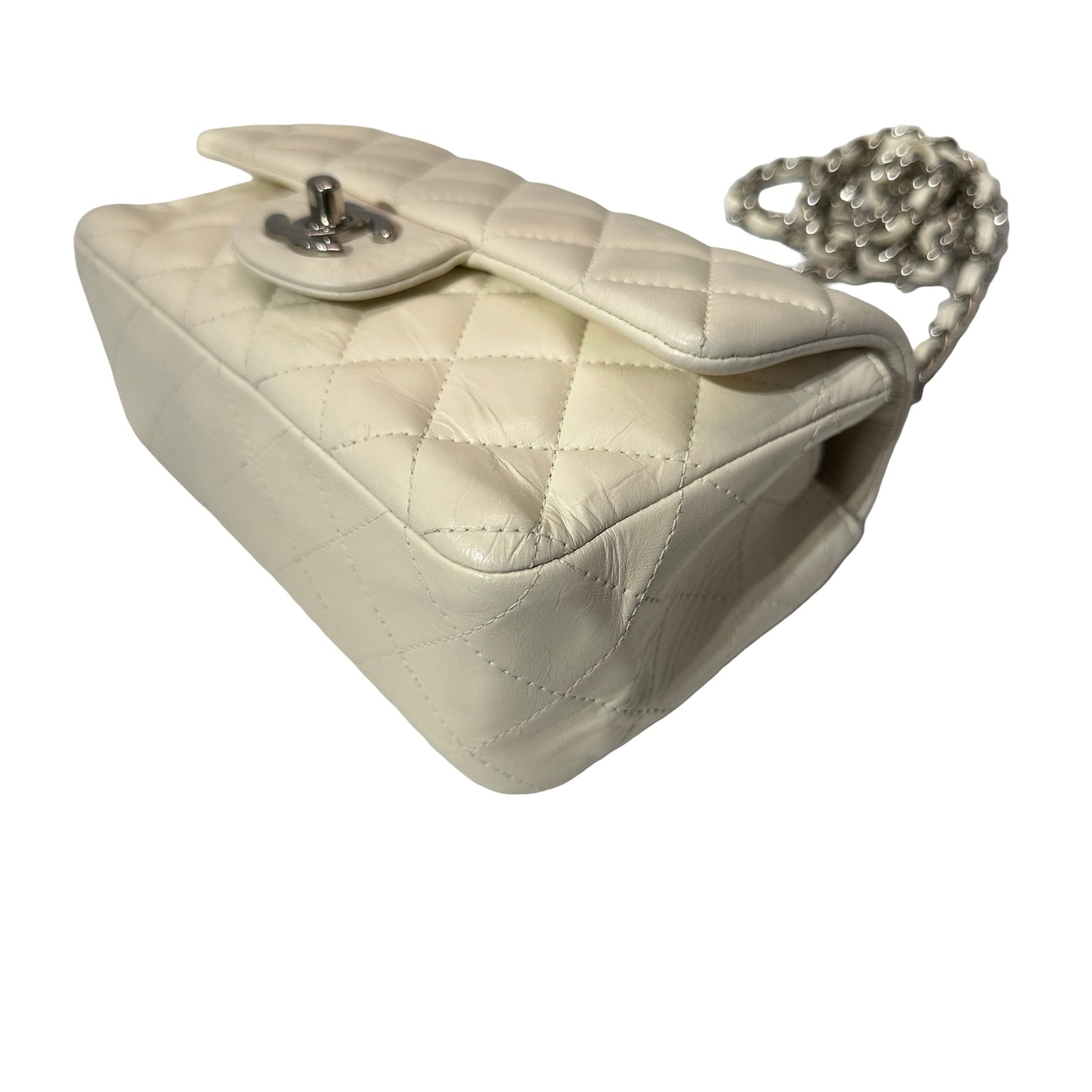 Used CHANEL Calfskin Leather Mini Flap Cross Body Bag PHW White