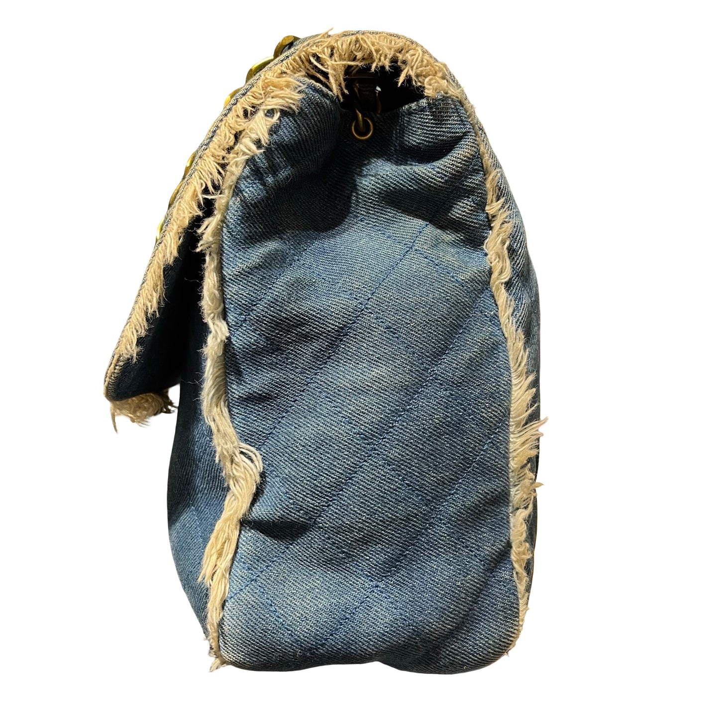 Used CHANEL Denim Matelasse Single Flap Chain Shoulder Bag Light Blue GHW