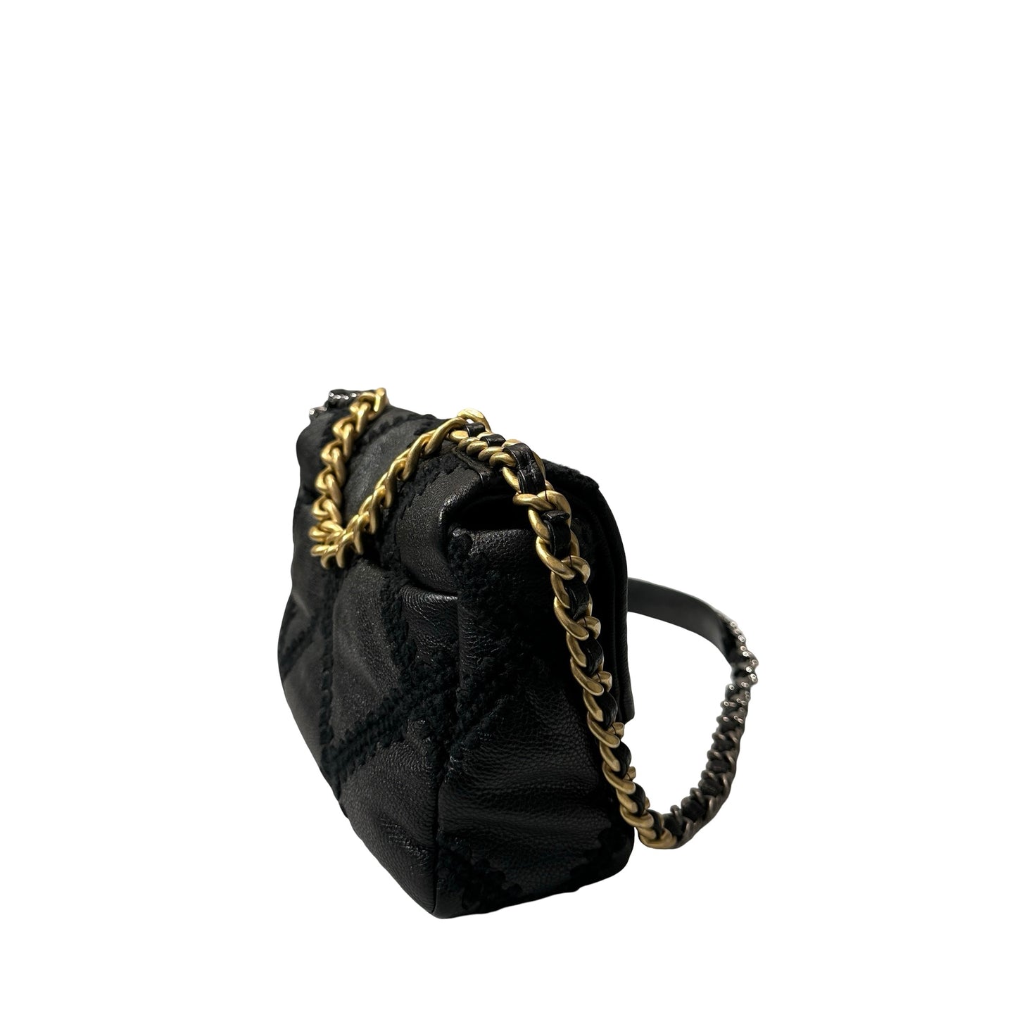 Used CHANEL Calfskin Leather 19 Small Calfskin Shoulder Bag Black GHW